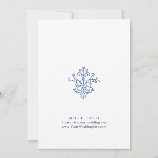 バロエレガントーク埃っぽい青いヴィンテージフレ結婚ーム 招待状 (裏面)