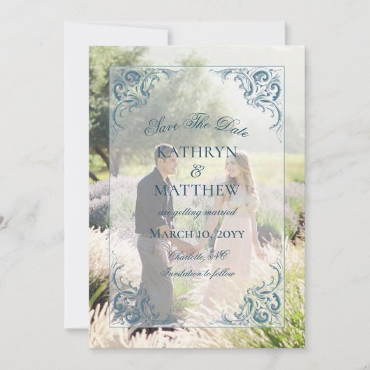 バロエレガントーク柄の写真デートのカードを保存 招待状 (正面)