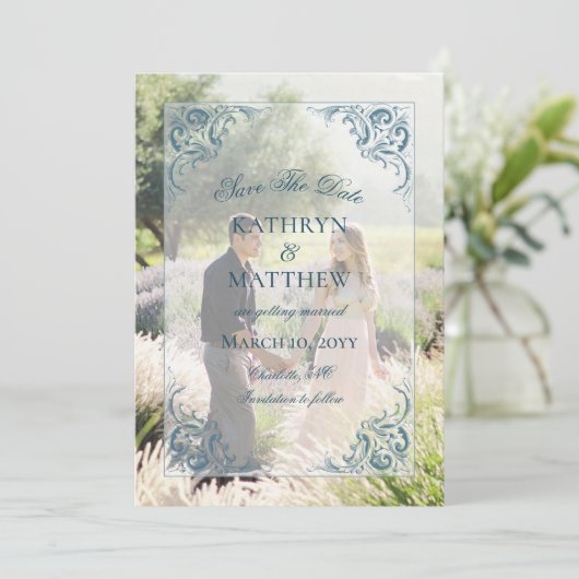 バロエレガントーク柄の写真デートのカードを保存 招待状 (スタンド正面)