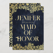 バロエレガントーク海軍と金ゴールドクラスシック結婚ズ 招待状 (正面/裏面)