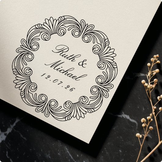 バロエレガントーク結婚スクロールの日付と名前 セルフインキングスタンプ