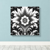 バロエレガントーク花の模様 – 黒と白の装飾 キャンバスプリント (インサイチュ (ウッドフロア))