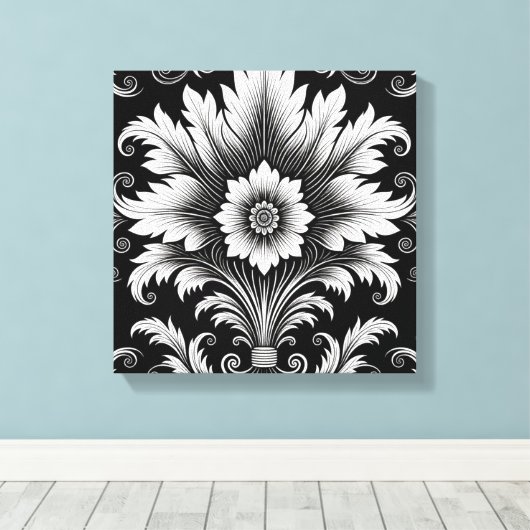 バロエレガントーク花の模様 – 黒と白の装飾 キャンバスプリント (インサイチュ (ウッドフロア))