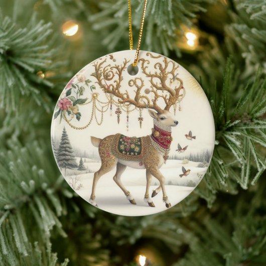 バロックのエレガンス：雪のトナカイ セラミックオーナメント (ツリー)
