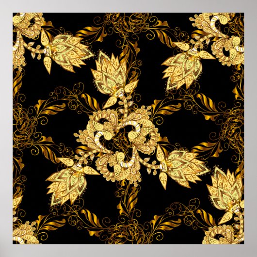 バロックのスタイルのシームレスな東洋のオーナメント ポスター (正面)