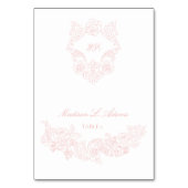 バロックのダスティピンクエレガント折り畳み可能な名刺 テーブルナンバー (正面)