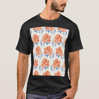 バロックのチューリップ：植物性ヴィンテージリノカット Tシャツ