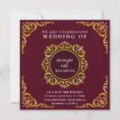 バロックのフレーム王室のバーガンディ装飾品 招待状 (正面)