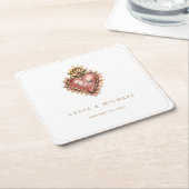 バロックの紋章 |モノグラム結婚の歓迎 スクエアペーパーコースター (アングル)