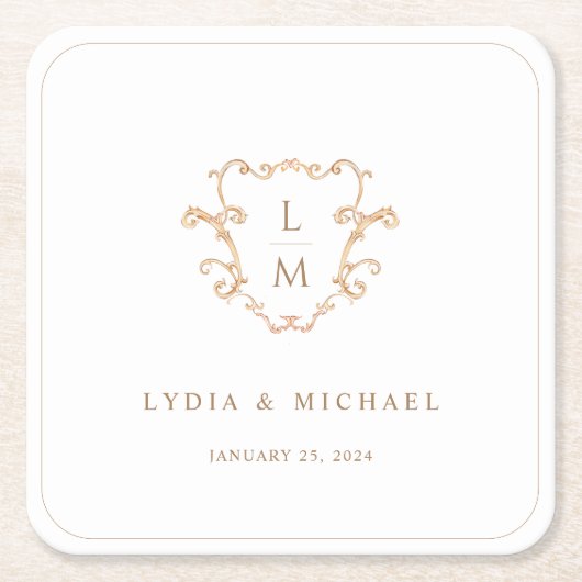 バロックの紋章 |モノグラム結婚の歓迎 スクエアペーパーコースター (正面)