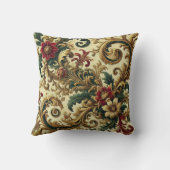 バロックの花のパターンと金ゴールド、赤、緑A クッション (裏面)