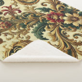 バロックの花のパターンと金ゴールド、赤、緑A シェルパブランケット (3/4)