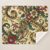 バロックの花のパターンと金ゴールド、赤、緑A シェルパブランケット (正面(横))