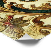 バロックの花のパターンと金ゴールド、赤、緑A ポスター (コーナー)