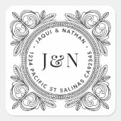 バロックの葉の差出人住所ラベルカスタム- スクエアシール (正面)