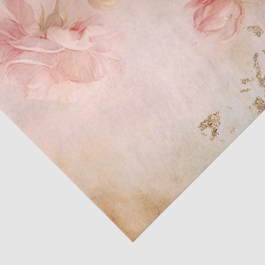 バロックの金ゴールドオーナメント緑豊かなピンクのバラのデコページ 薄葉紙 (詳細)