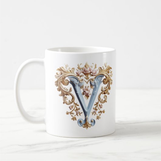 バロックイニシャル'V' Mugコーヒープリンセス コーヒーマグカップ (左)
