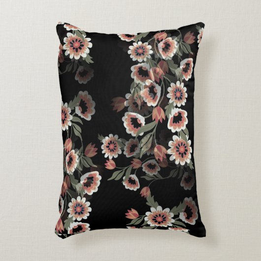 バロックインスパイアボタニカルソフトピンクスとグリーン アクセントクッション (正面(垂直))