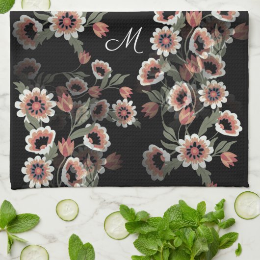 バロックインスパイアボタニカルソフトピンクスとグリーン キッチンタオル (折り畳み)