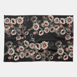 バロックインスパイアボタニカルソフトピンクスとグリーン キッチンタオル