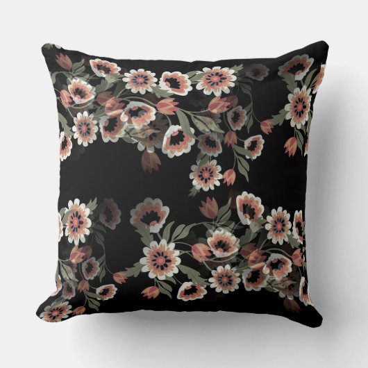 バロックインスパイアボタニカルソフトピンクスとグリーン クッション (正面)
