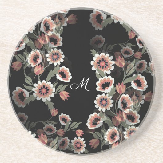 バロックインスパイアボタニカルソフトピンクスとグリーン コースター (正面)