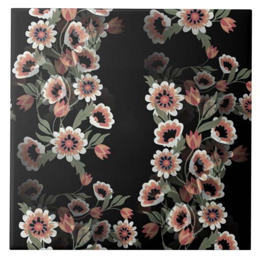 バロックインスパイアボタニカルソフトピンクスとグリーン タイル (正面)