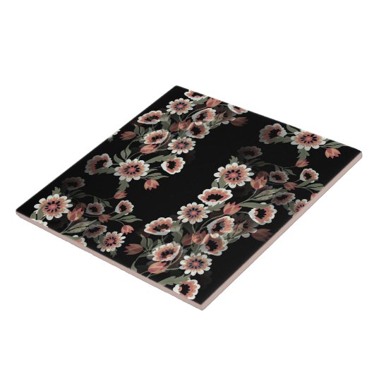 バロックインスパイアボタニカルソフトピンクスとグリーン タイル (側面)