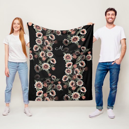 バロックインスパイアボタニカルソフトピンクスとグリーン フリースブランケット (インサイチュ)