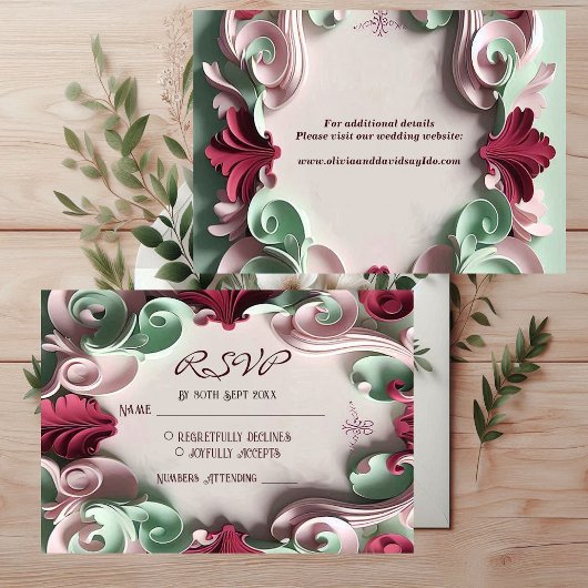 バロックエレガンスフローラモティフアカンサス渦巻き 出欠カード