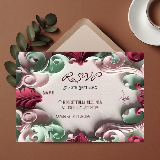 バロックエレガンスフローラモティフアカンサス渦巻き 出欠カード