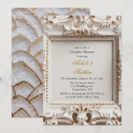 バロックエレガントスタイルホワイト金ゴールドカップルのシャワー 招待状