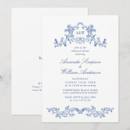 バロックエレガントダスティブルークラスリハーサルディナー 招待状