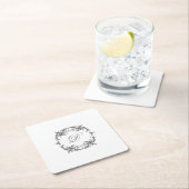 バロックエレガントフレームとモノグラムイニシャル スクエアペーパーコースター (インサイチュ)