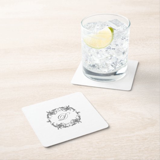 バロックエレガントフレームとモノグラムイニシャル スクエアペーパーコースター (インサイチュ)