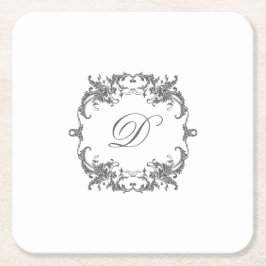 バロックエレガントフレームとモノグラムイニシャル スクエアペーパーコースター