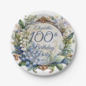 バロックエレガントフローラフレーム100th誕生日パーティー ペーパープレート (正面)
