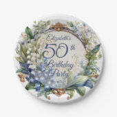 バロックエレガントフローラフレーム50th誕生日パーティー ペーパープレート (正面)