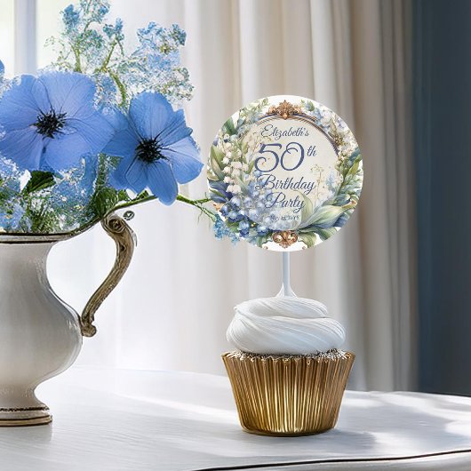 バロックエレガントフローラフレーム50th誕生日パーティー ラウンドシール