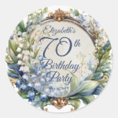 バロックエレガントフローラフレーム70th誕生日パーティー ラウンドシール (正面)