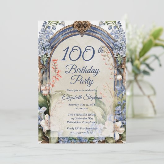 バロックエレガントフローラ3月100日バースデーパーティー 招待状 (スタンド正面)