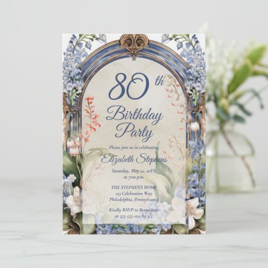 バロックエレガントフローラ3月80日バースデーパーティー 招待状 (スタンド正面)