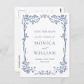 バロックエレガントブルーバラ結婚式の日付を保存 ポストカード (正面/裏面)