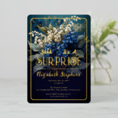 バロックエレガントブルーフローラサプライズ21歳の誕生日 箔招待状 (立ち正面)