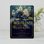 バロックエレガントブルーフローラサプライズ30歳の誕生日 箔招待状 (立ち正面)