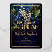 バロックエレガントブルーフローラサプライズ60誕生日 箔招待状 (正面)