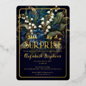 バロックエレガントブルーフローラサプライズ70誕生日 箔招待状 (正面)