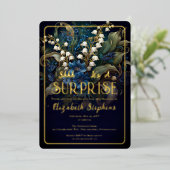 バロックエレガントブルーフローラサプライズ70誕生日 箔招待状 (立ち正面)