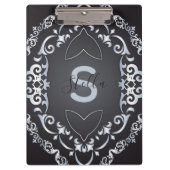 バロックエレガントラグジュアリーシックブラック&シルバー縁ど クリップボード (正面)