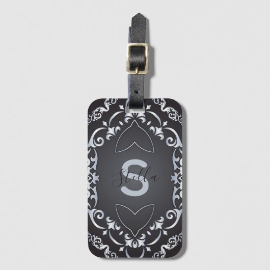 バロックエレガントラグジュアリーシックブラック&シルバー縁ど ラゲッジタグ (正面縦)